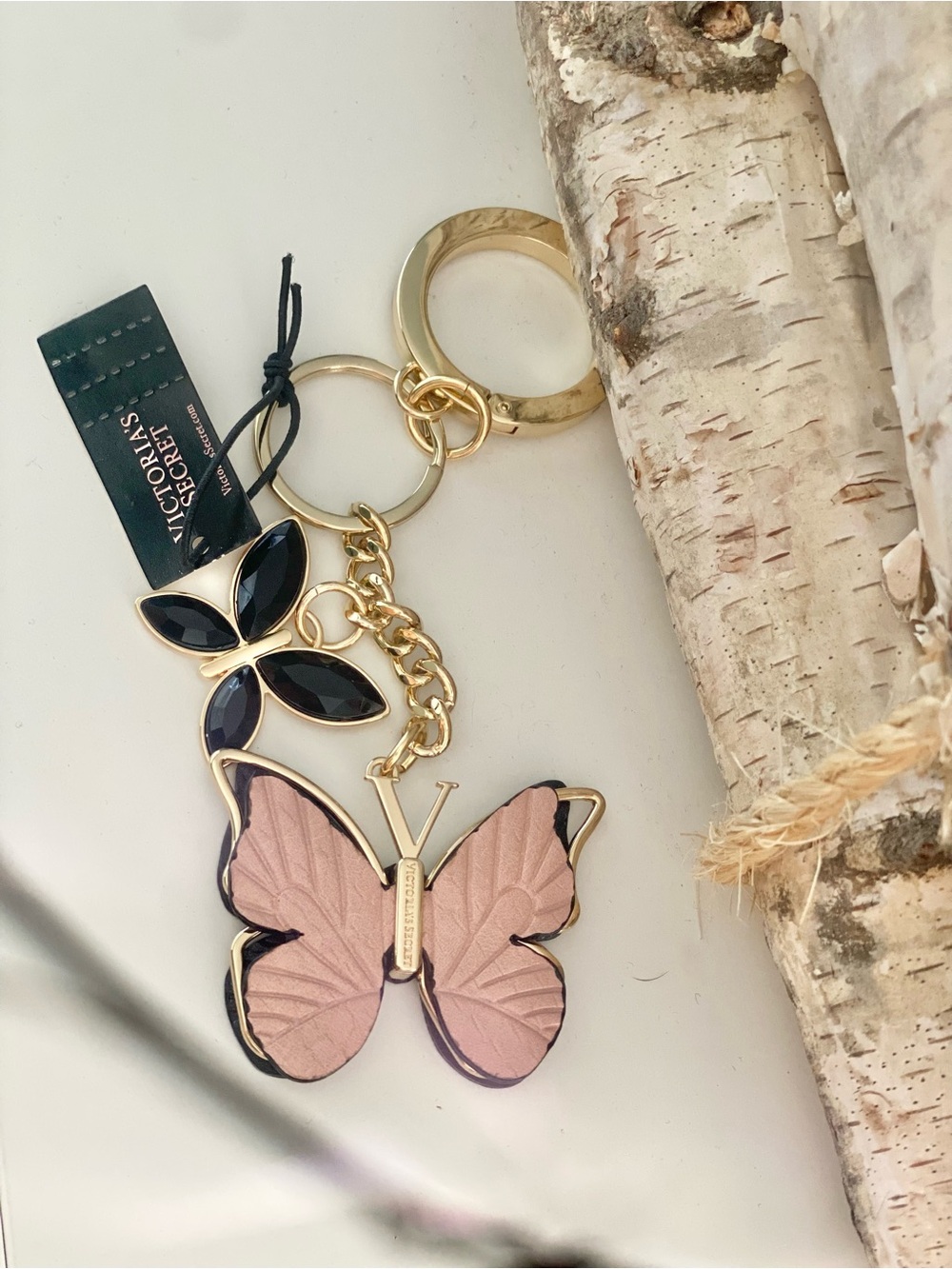 Victoria's Secret Pink Butterfly Keychain with Gold Accents Rare